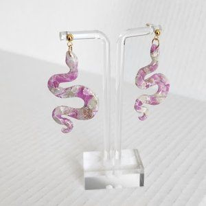 Purple Snake Polymer clay earrings handmade Lightweight Hypoallergenic 2.25"